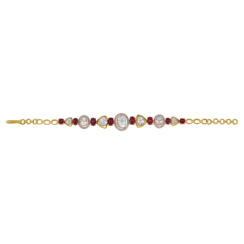 Polki and Ruby Tennis Bracelet in Yellow Gold
